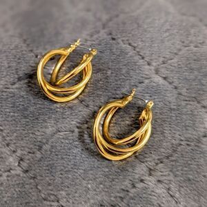 Vintage Goldtone Intertwined Small Hoop Pierced Earrings